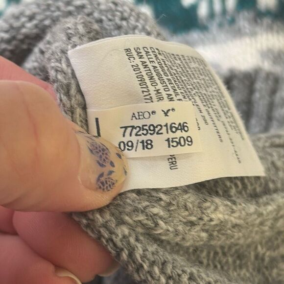 American Eagle‎ AE Sweater Mens LT Shawl Collared Button up Gray Cabincore - Picture 6 of 6